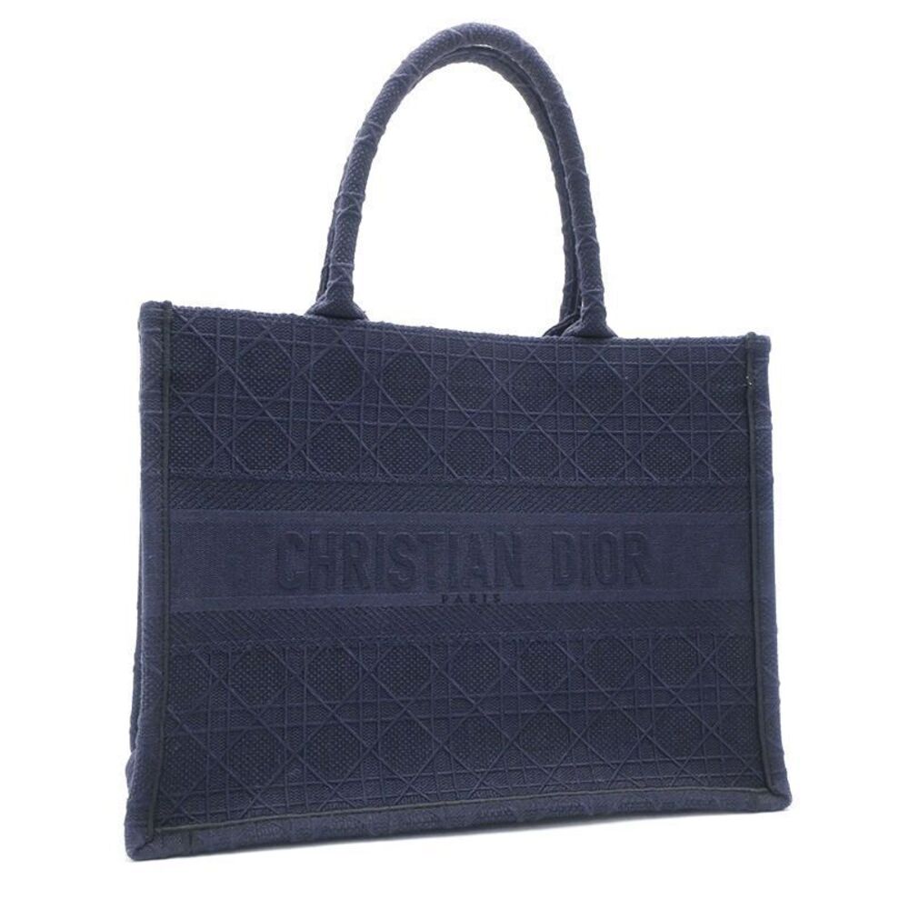 Christian Dior Book 2Way Shoulder Tote Bag Canvas Cannage BookTote Navy Blue